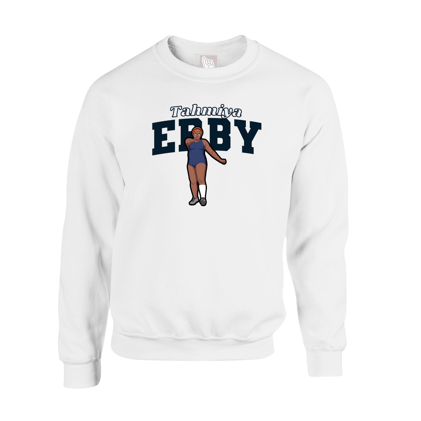 Fleece Crew — Name Arch in White