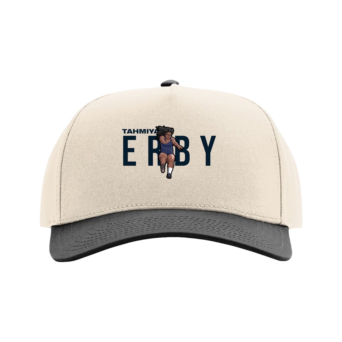 Full Fabric Five-Panel Champ Cap — Player Name in Cream/Black