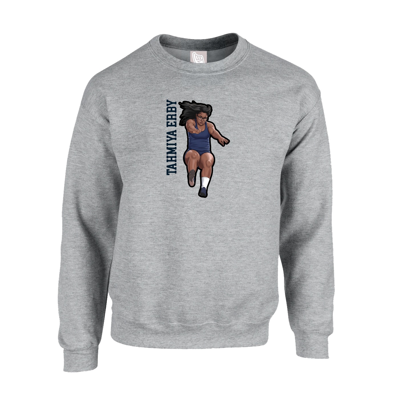 Fleece Crew — Name Vertical in Grey