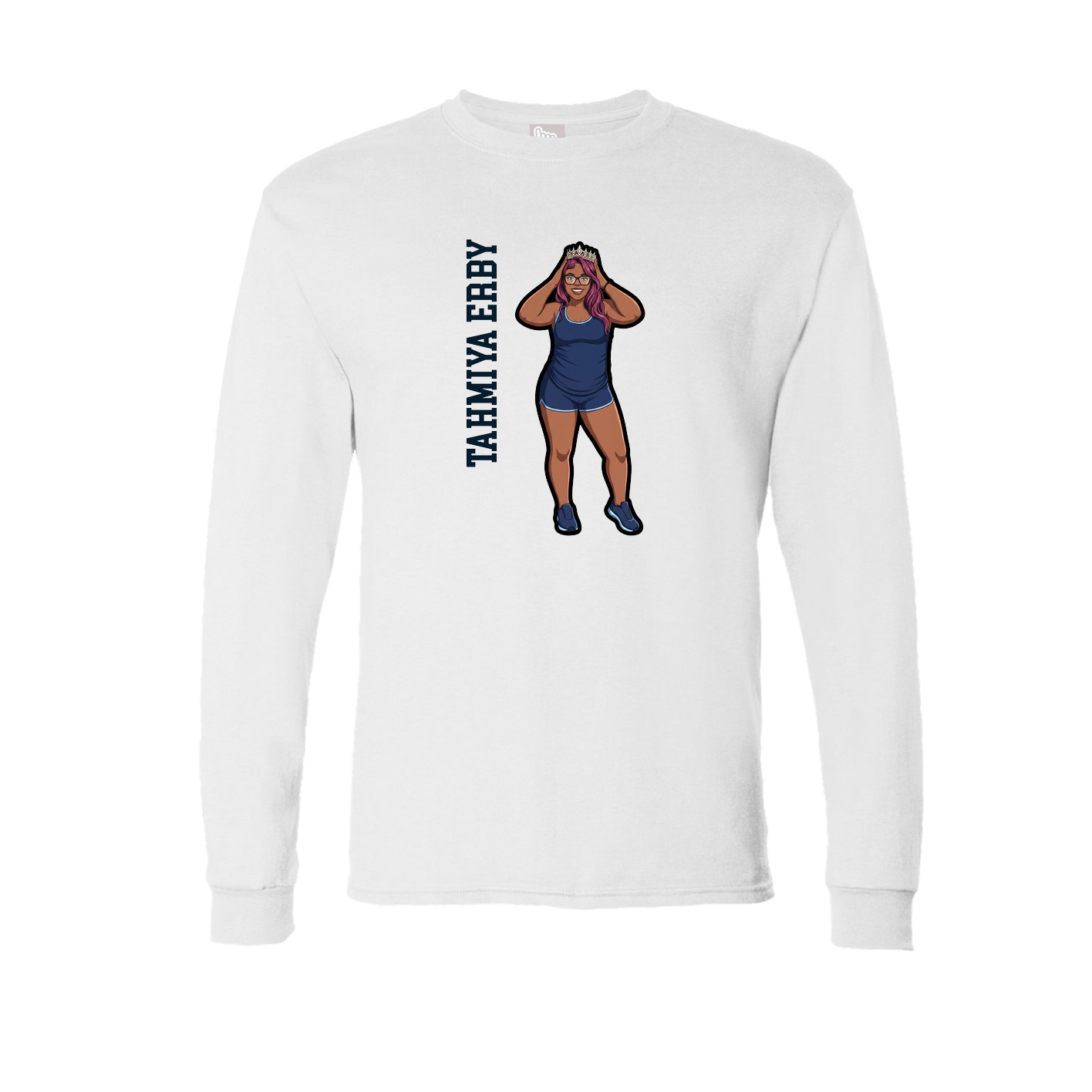 Long Sleeve Tee — Name Vertical in White