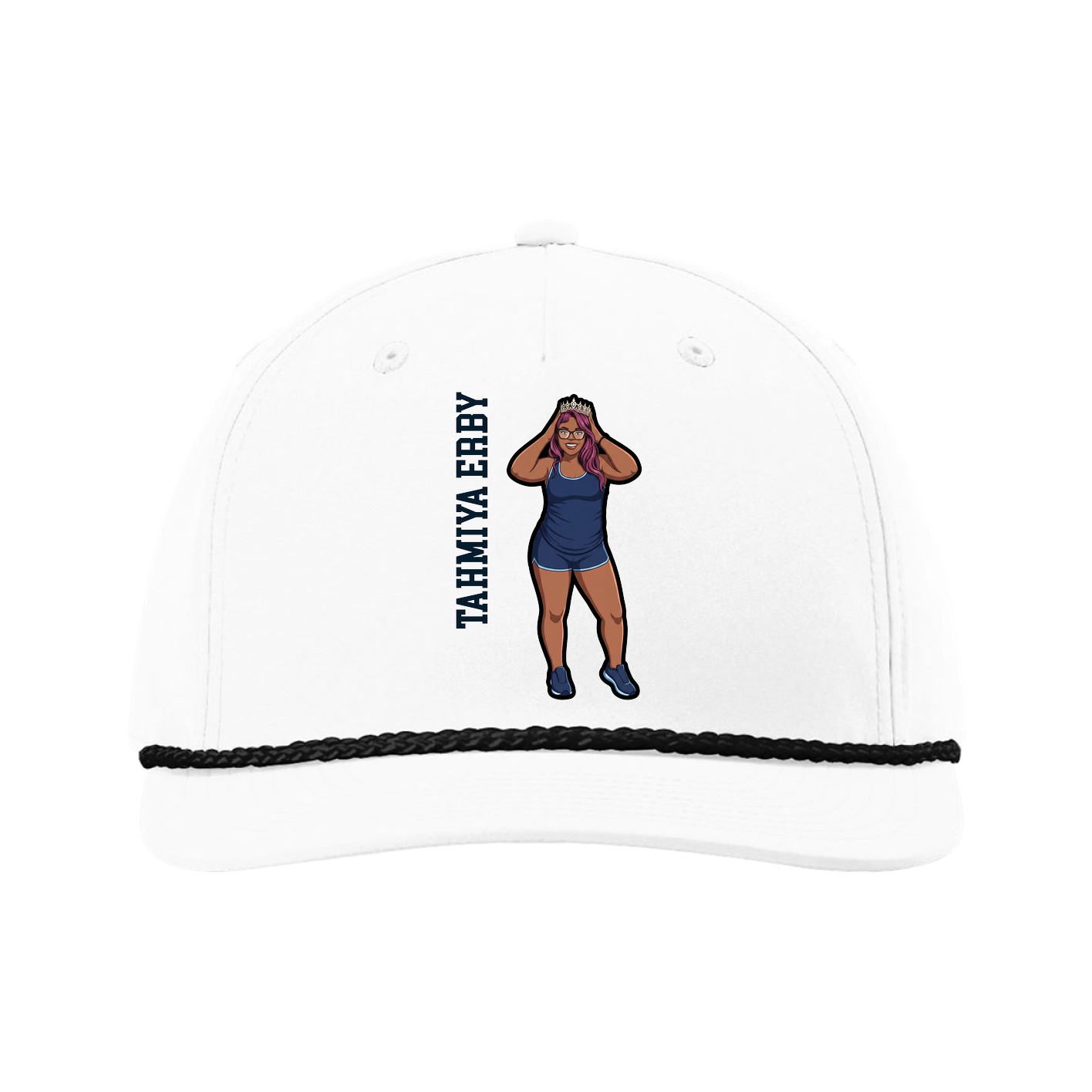 Five-Panel Classic Rope Cap — Name Vertical in White