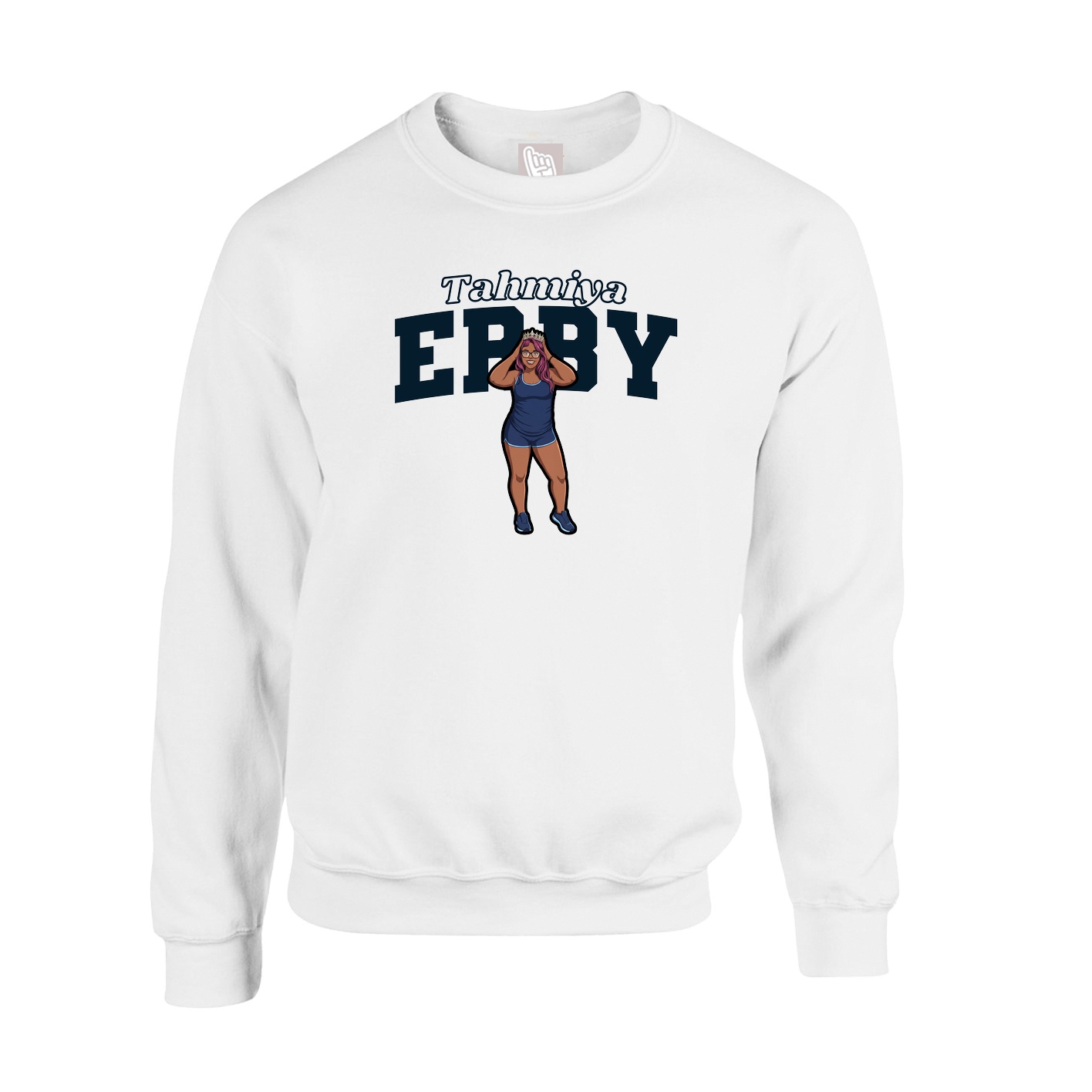 Fleece Crew — Name Arch in White