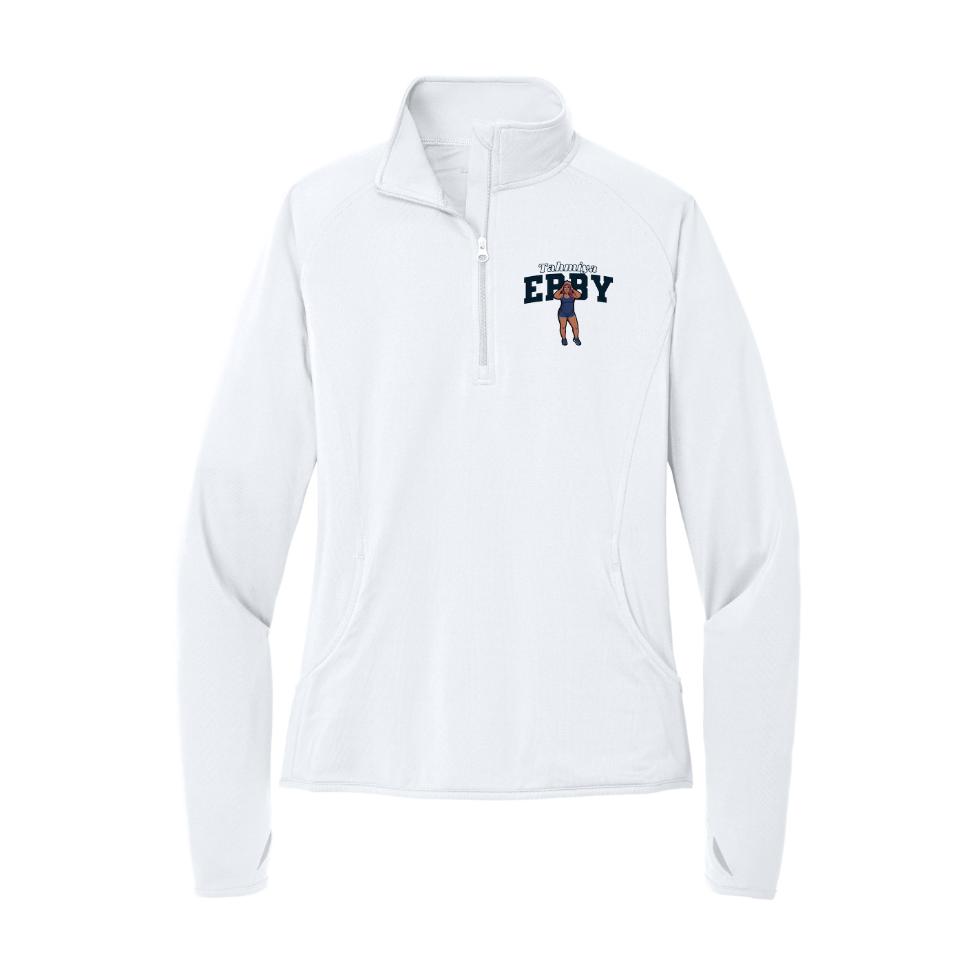 Women's Q-Zip Pullover — Name Arch in White