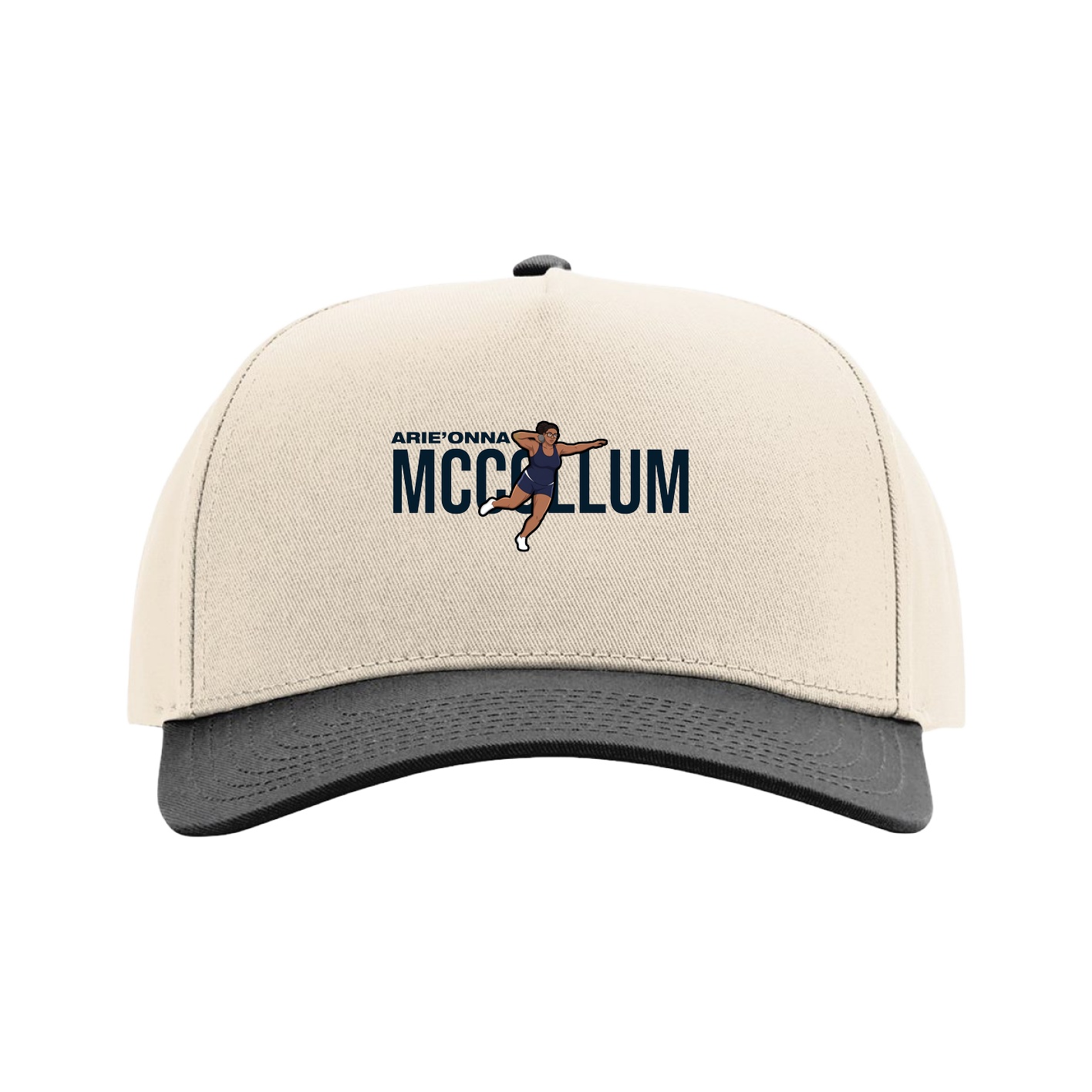 Full Fabric Five-Panel Champ Cap — Player Name in Cream/Black