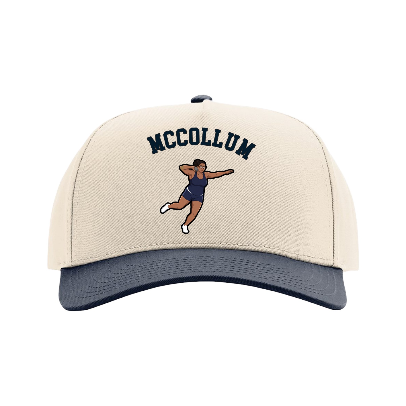 Full Fabric Five-Panel Champ Cap — Shirsey Arch in Cream/Navy