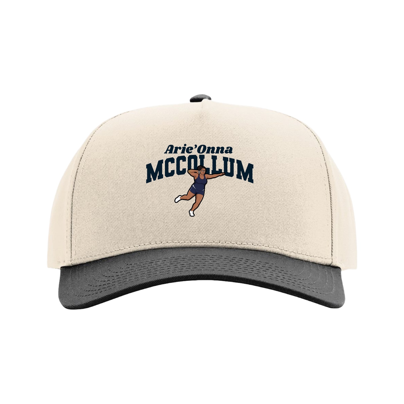 Full Fabric Five-Panel Champ Cap — Signature Arch in Cream/Black