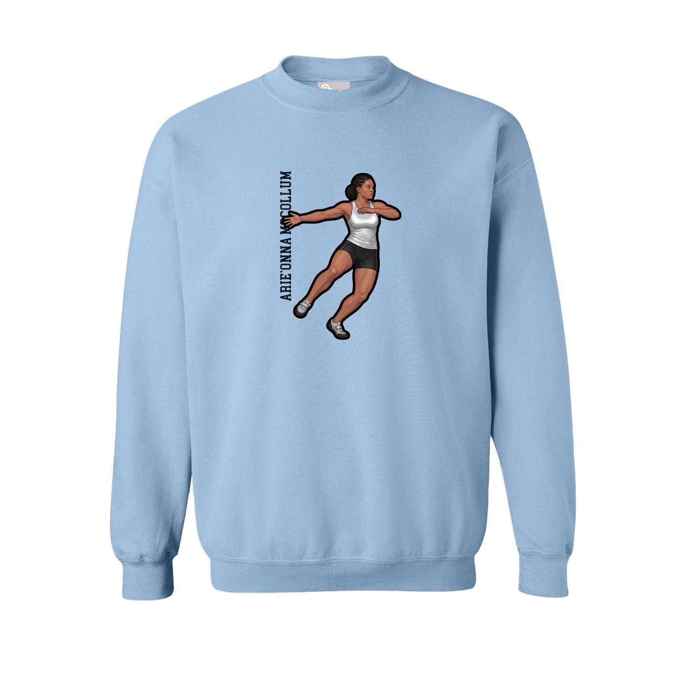 Fleece Crew — Name Vertical in Light Blue