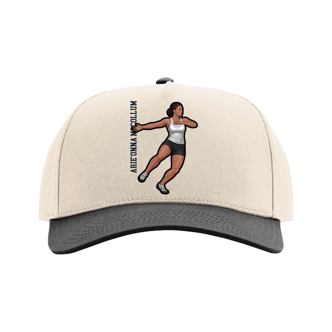 Full Fabric Five-Panel Champ Cap — Name Vertical in Cream/Black
