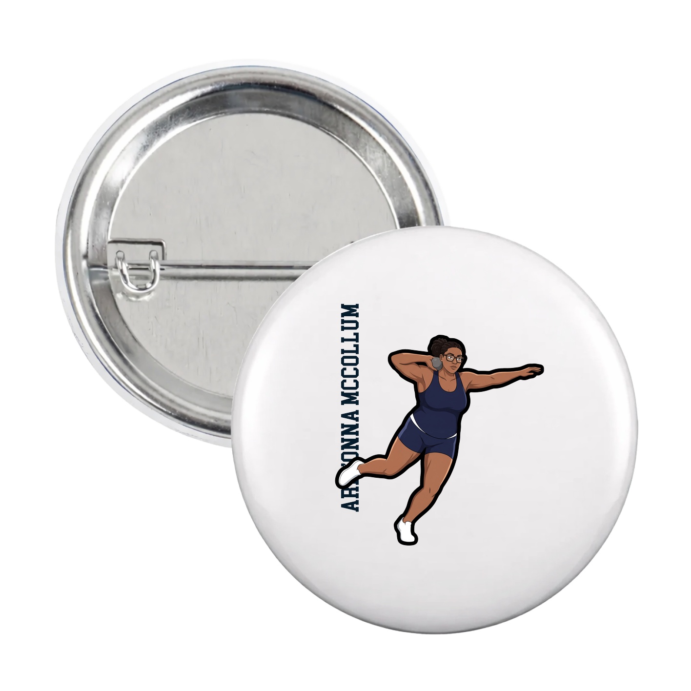 Game Day Button — Name Vertical in White
