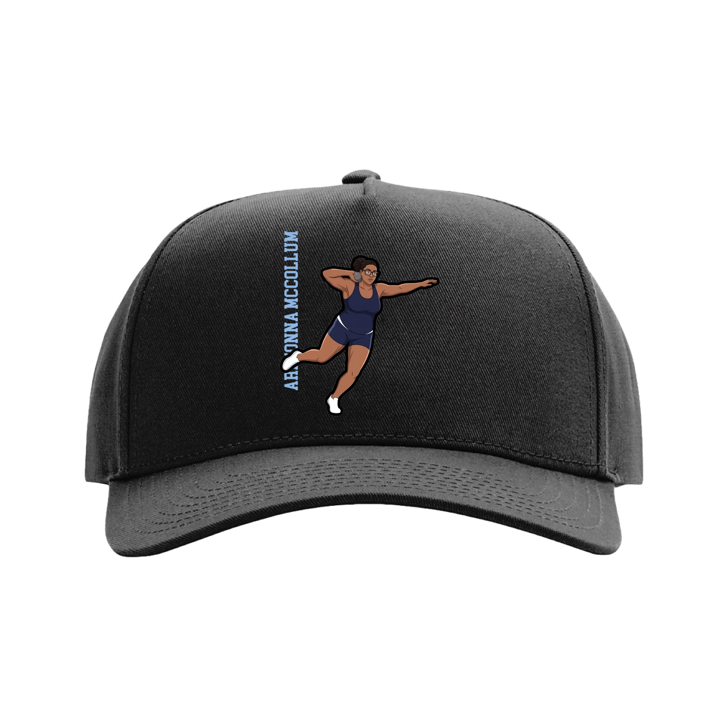 Full Fabric Five-Panel Champ Cap — Name Vertical in Black
