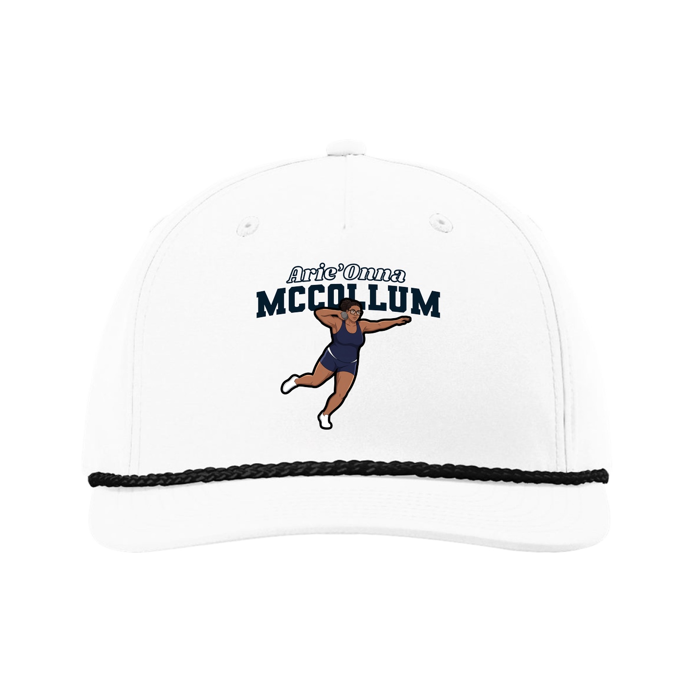 Five-Panel Classic Rope Cap — Name Arch in White