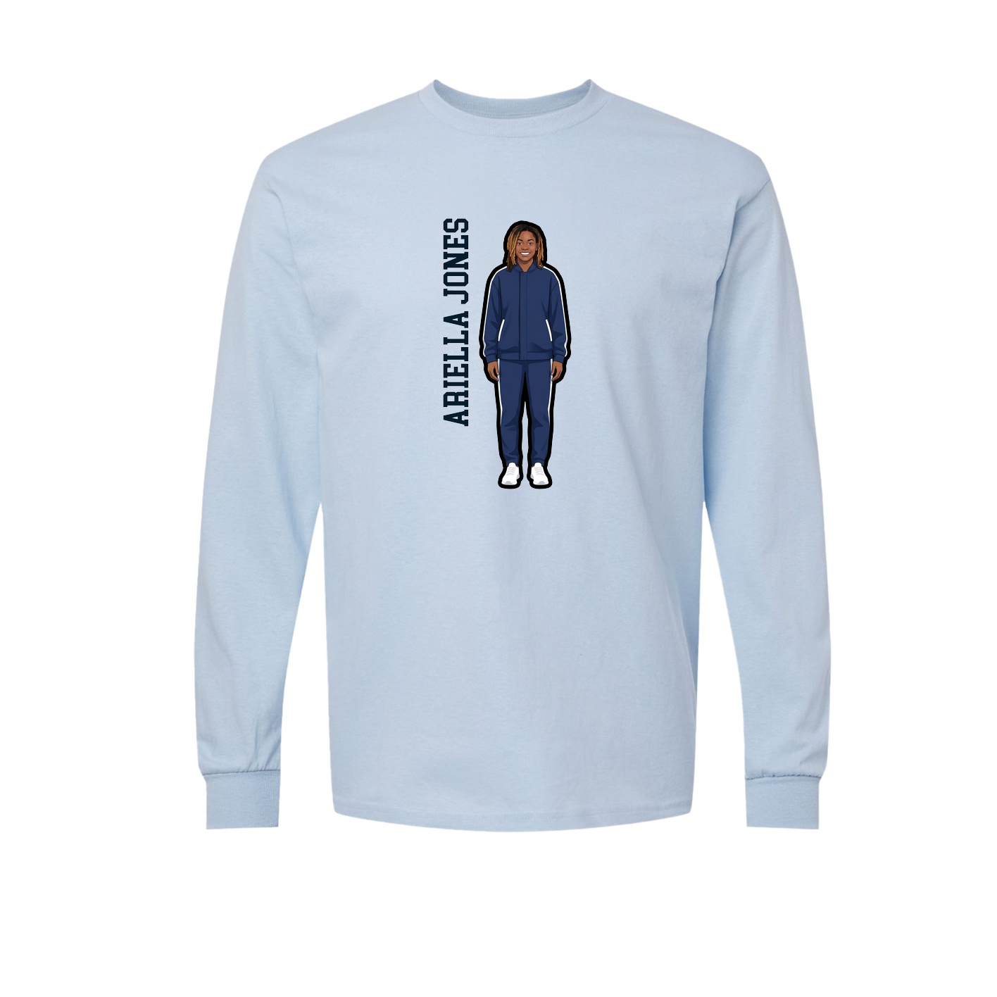 Long Sleeve Tee — Name Vertical in Light Blue