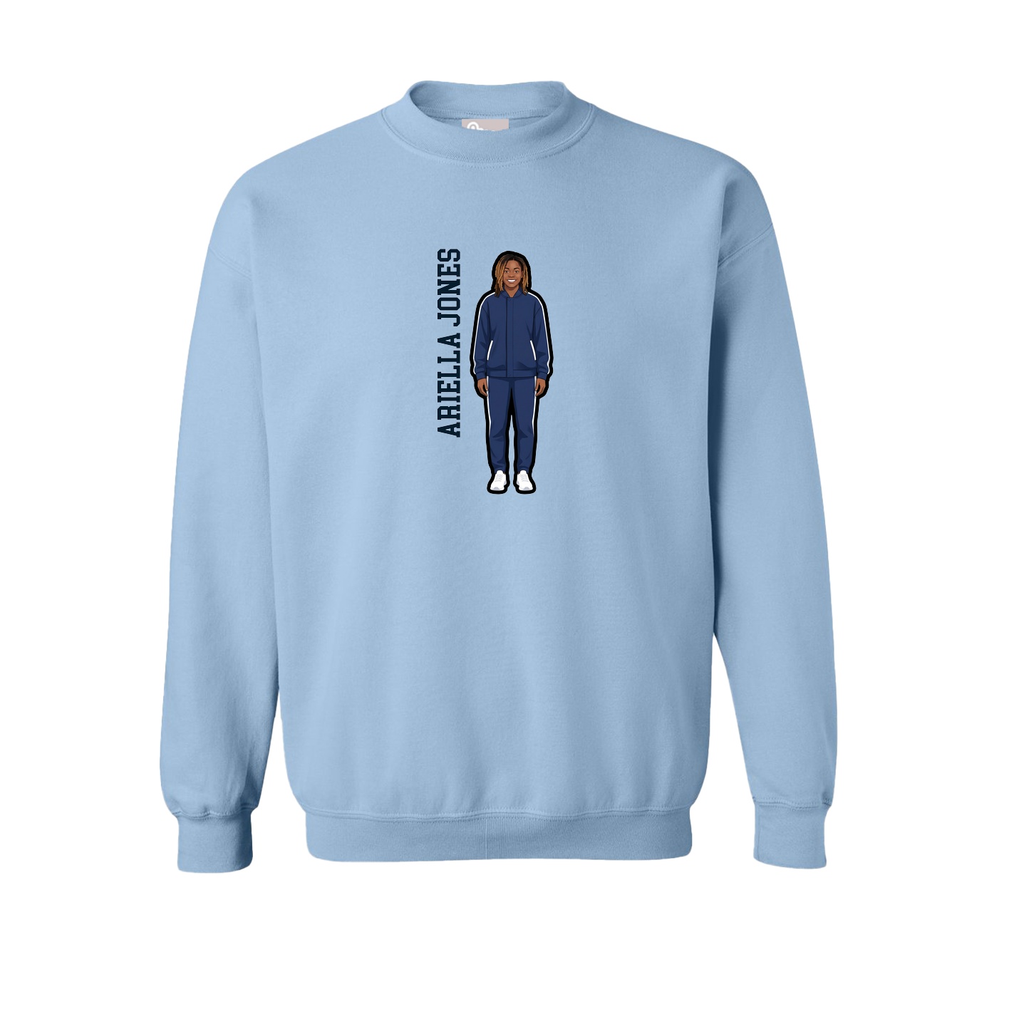 Fleece Crew — Name Vertical in Light Blue