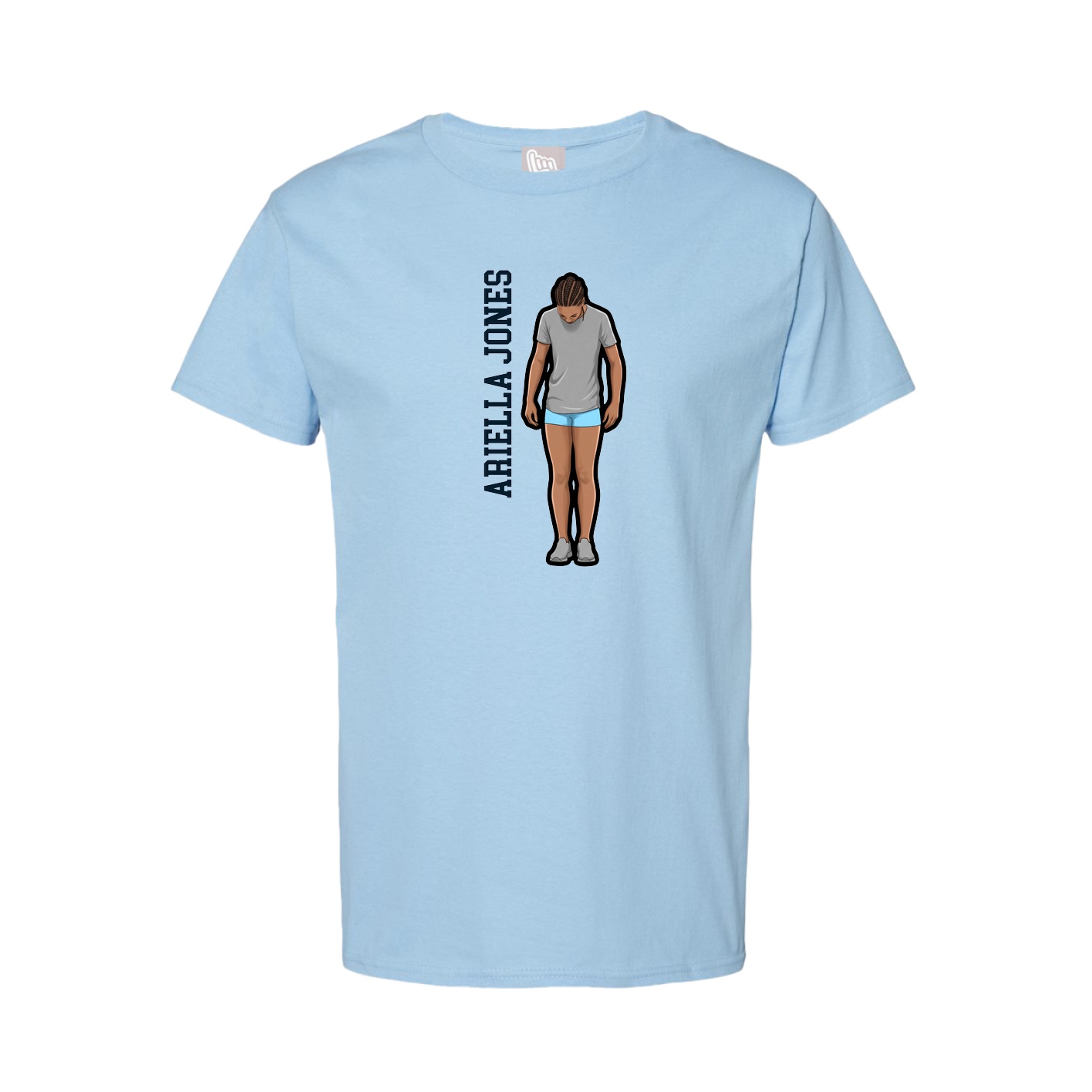 Youth Tee — Name Vertical in Light Blue