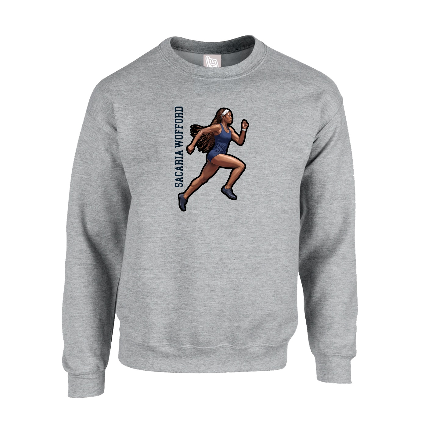 Fleece Crew — Name Vertical in Grey