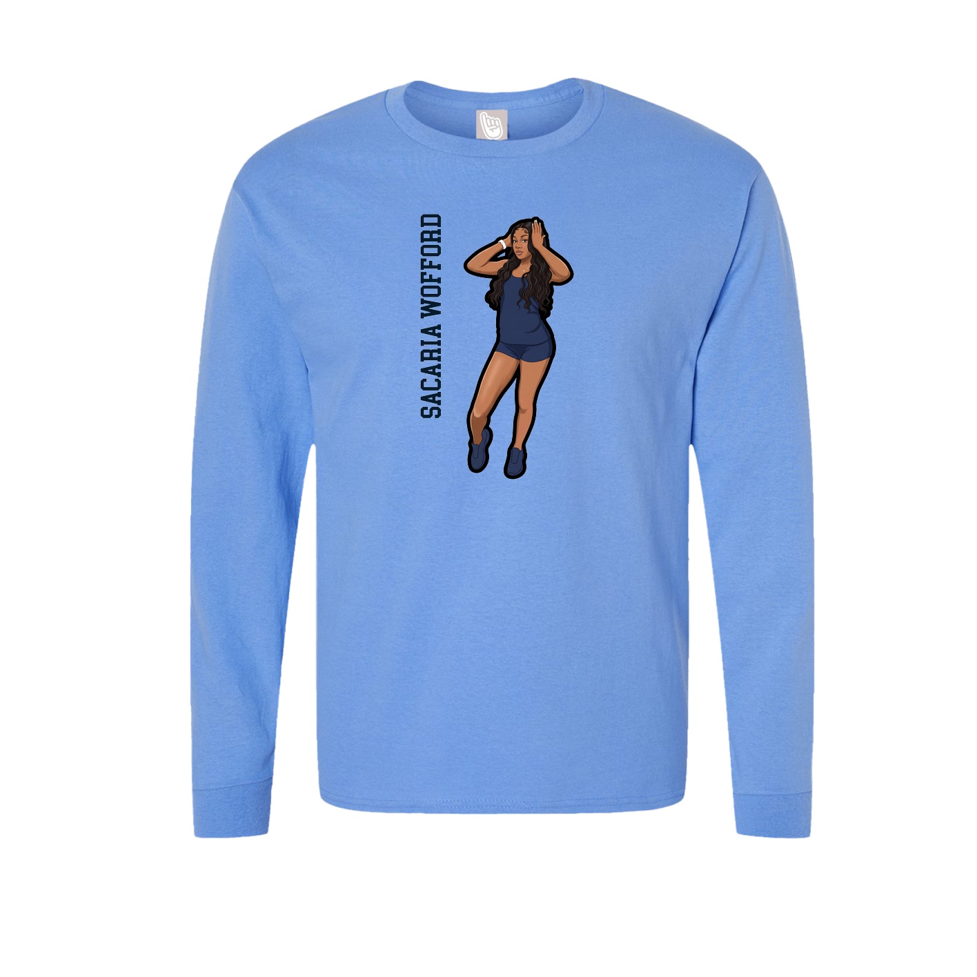 Long Sleeve Tee — Name Vertical in Powder Blue