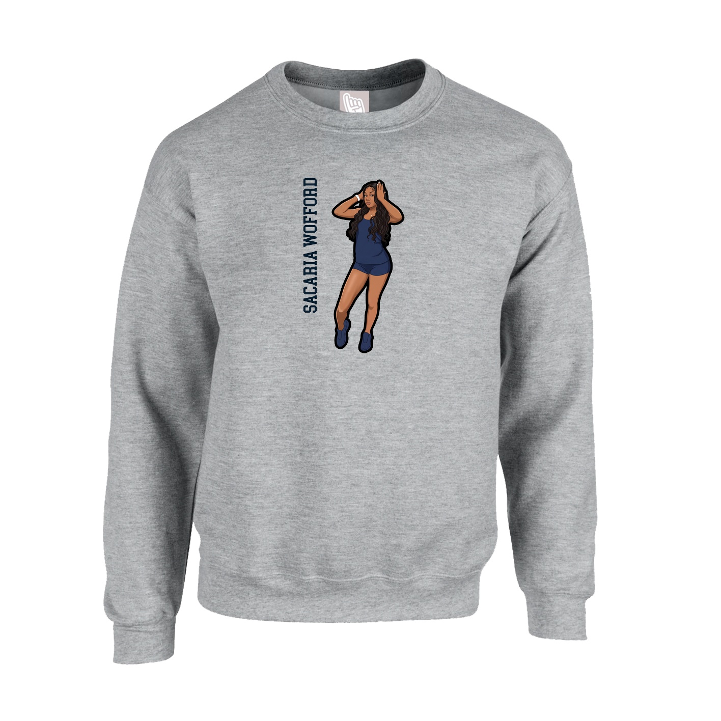 Fleece Crew — Name Vertical in Grey