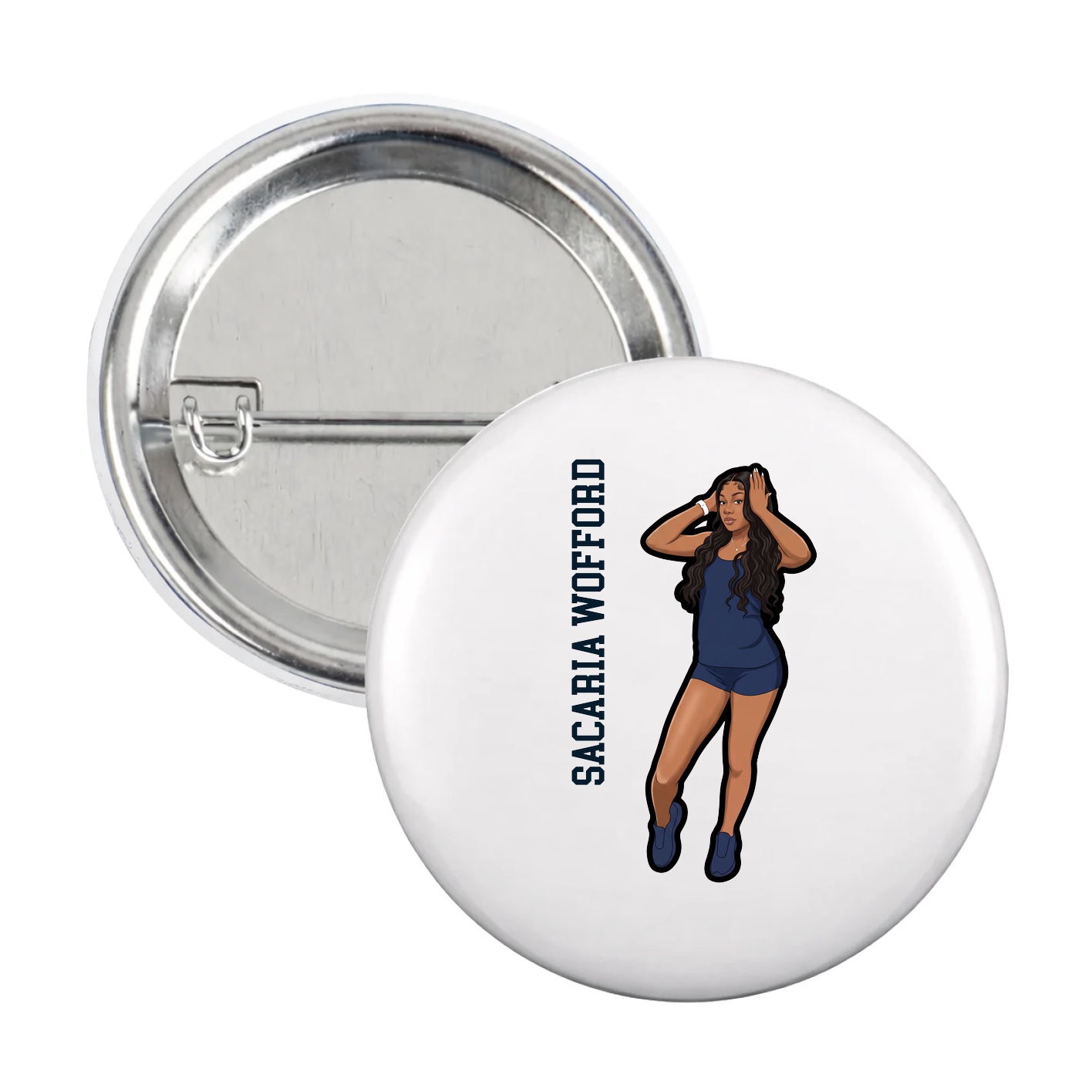 Game Day Button — Name Vertical in White