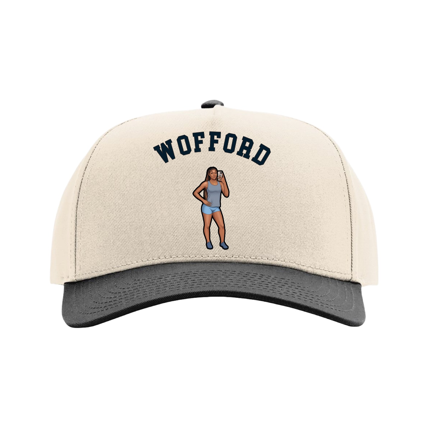 Full Fabric Five-Panel Champ Cap — Shirsey Arch in Cream/Black