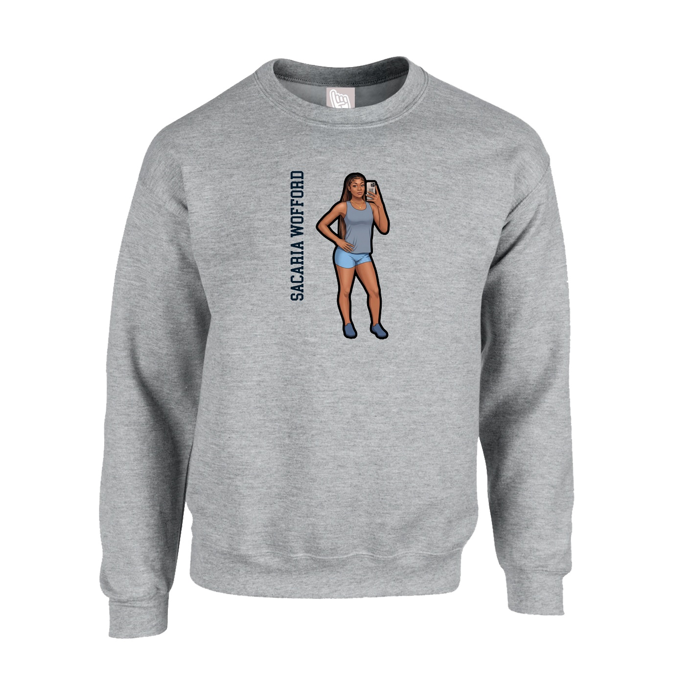 Fleece Crew — Name Vertical in Grey