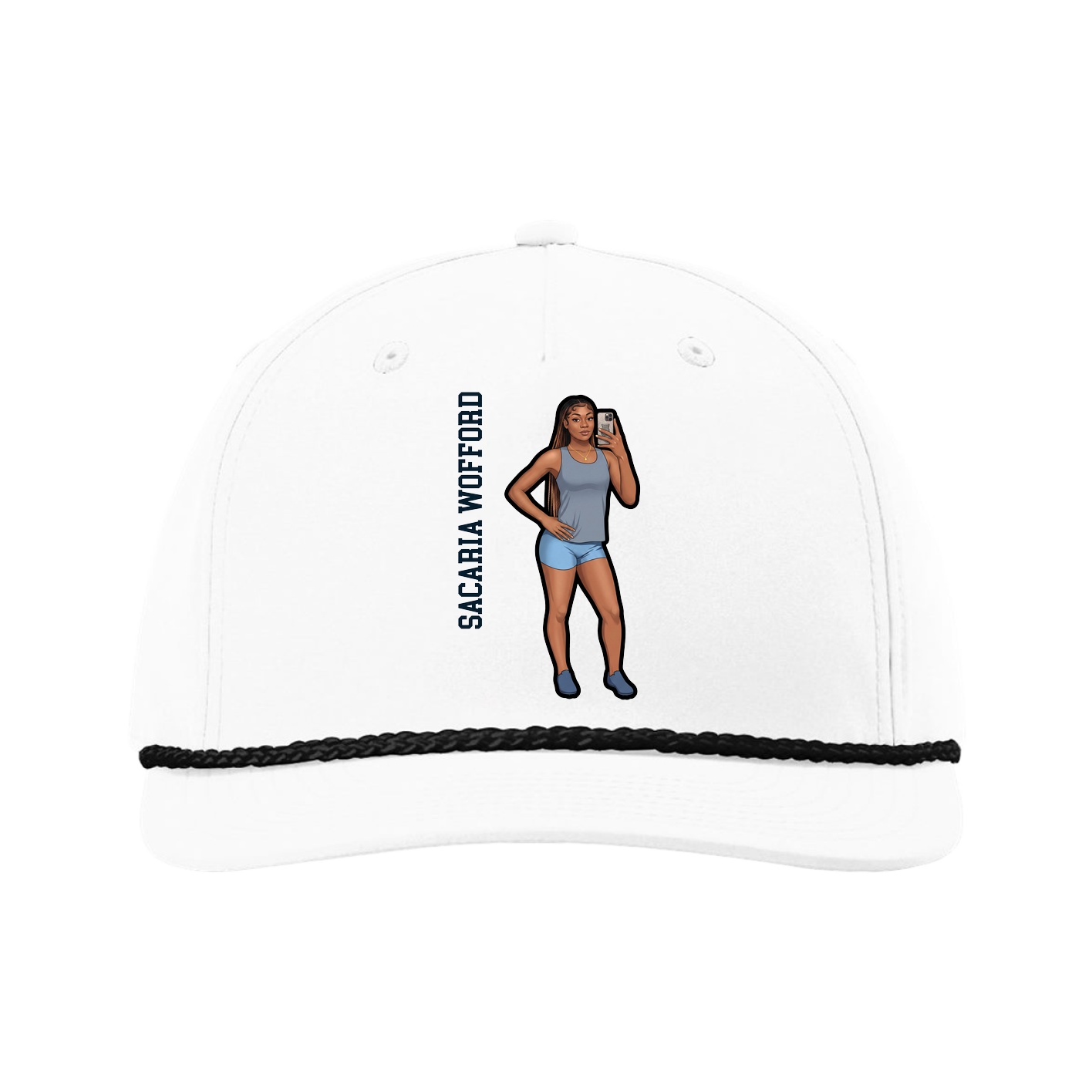 Five-Panel Classic Rope Cap — Name Vertical in White