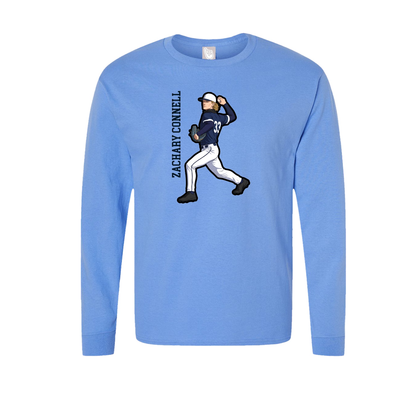 Long Sleeve Tee — Name Vertical in Powder Blue