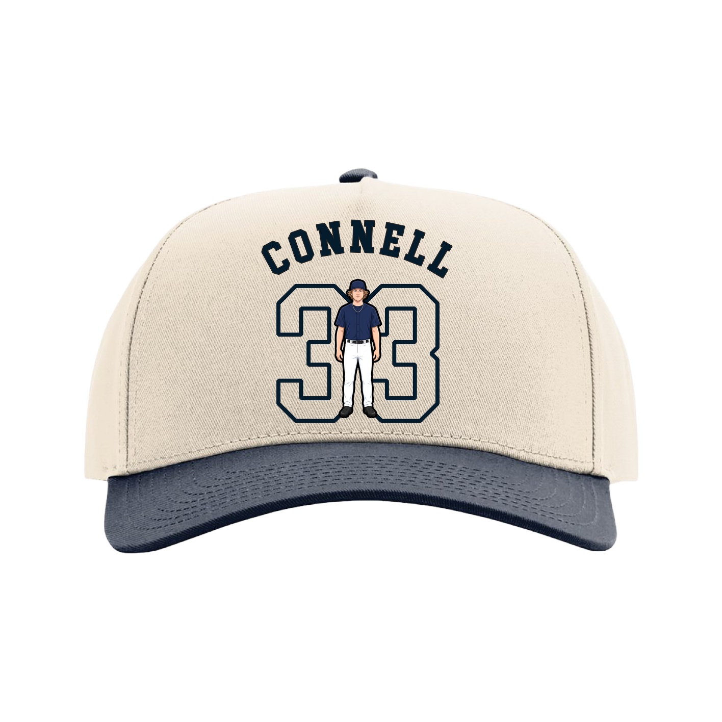 Full Fabric Five-Panel Champ Cap — Shirsey Arch in Cream/Navy