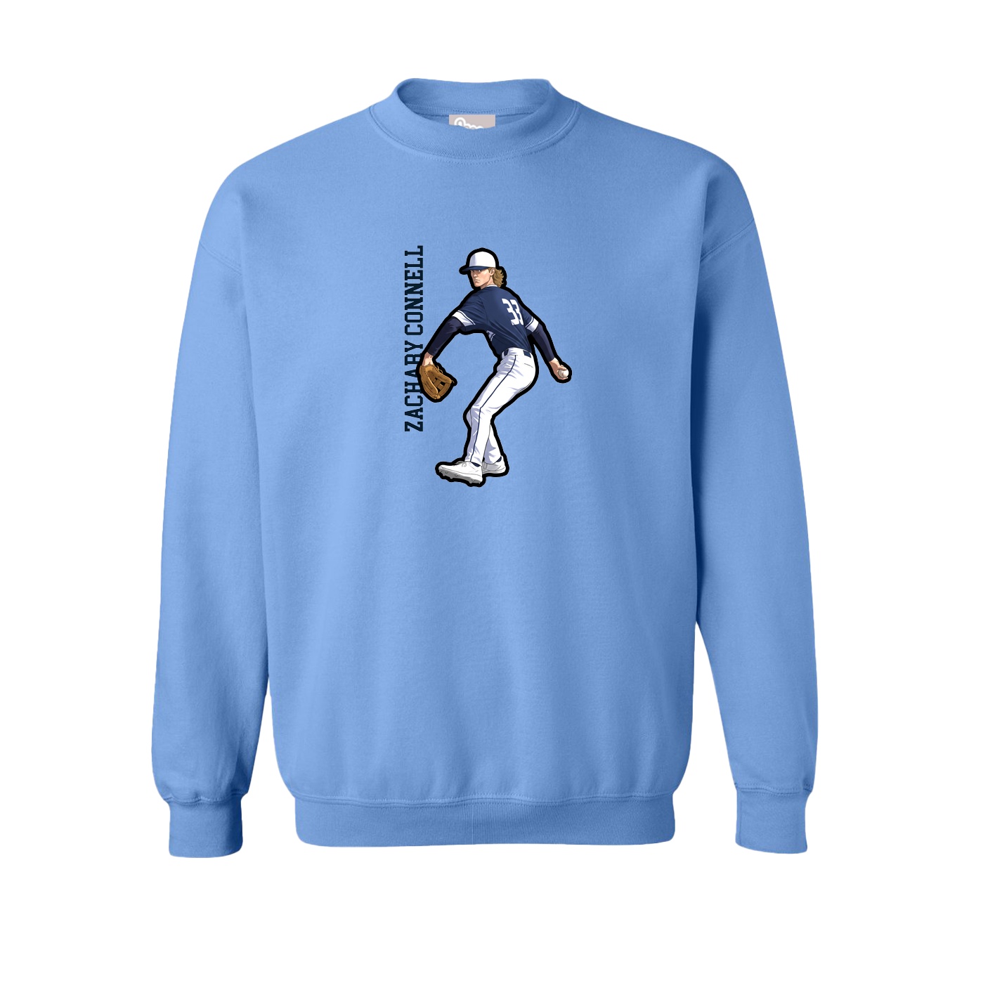 Fleece Crew — Name Vertical in Powder Blue