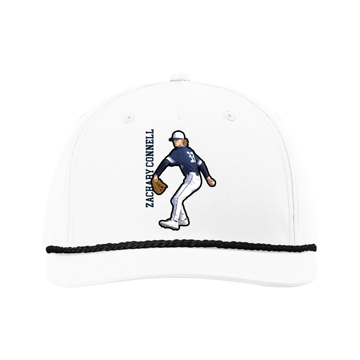 Five-Panel Classic Rope Cap — Name Vertical in White