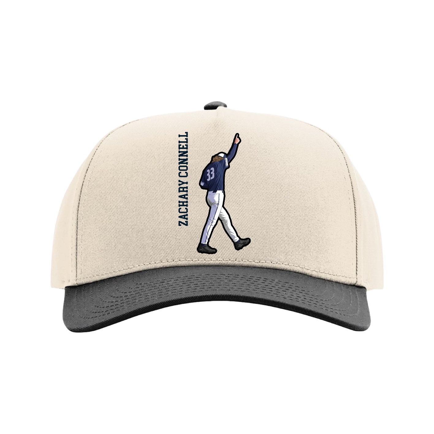 Full Fabric Five-Panel Champ Cap — Name Vertical in Cream/Black