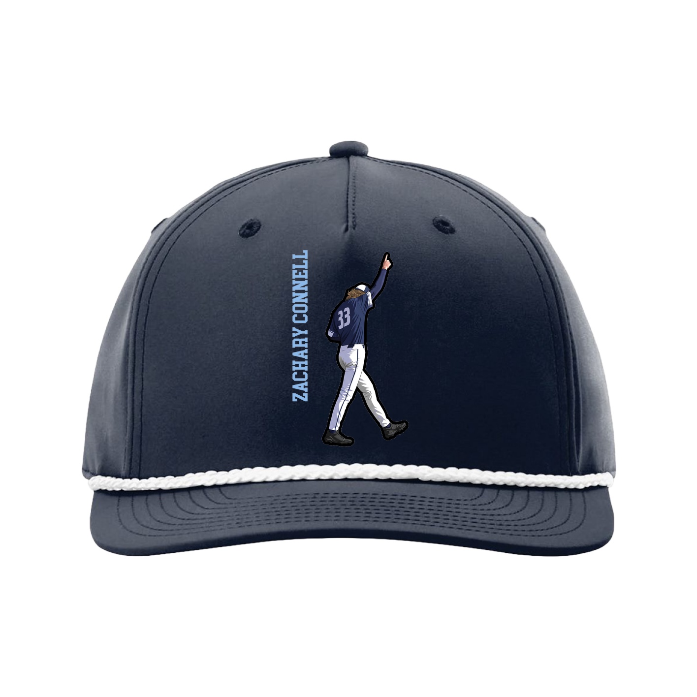 Five-Panel Classic Rope Cap — Name Vertical in Navy