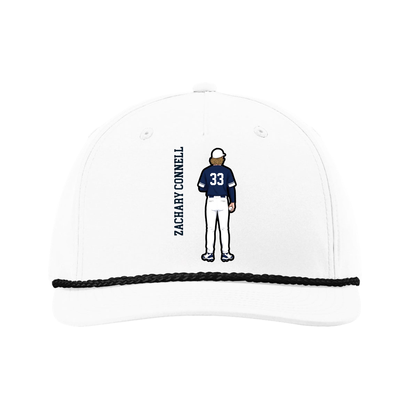 Five-Panel Classic Rope Cap — Name Vertical in White