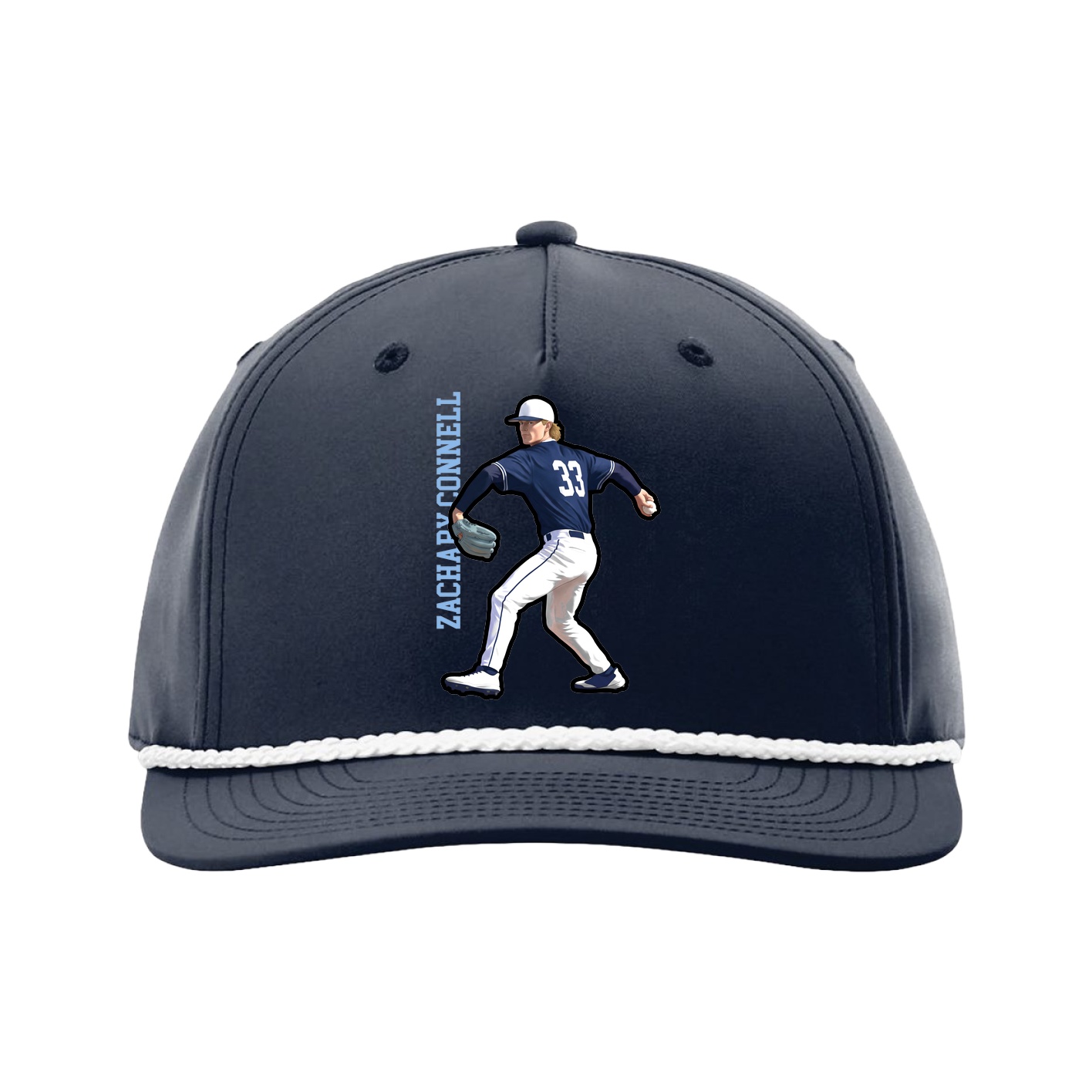Five-Panel Classic Rope Cap — Name Vertical in Navy