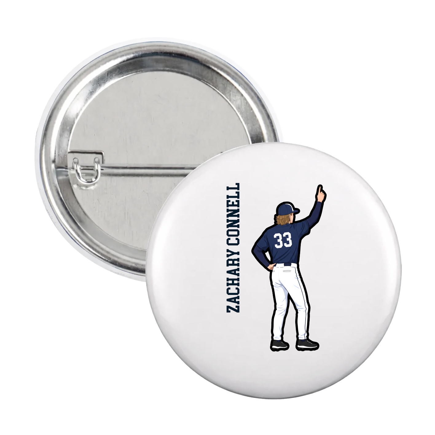 Game Day Button — Name Vertical in White