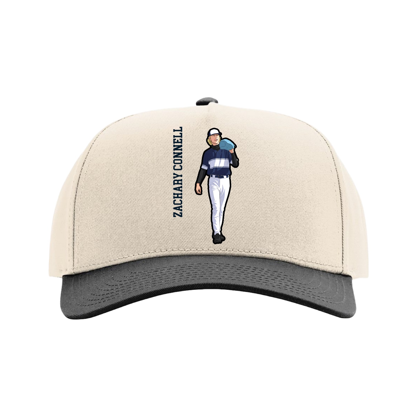 Full Fabric Five-Panel Champ Cap — Name Vertical in Cream/Black