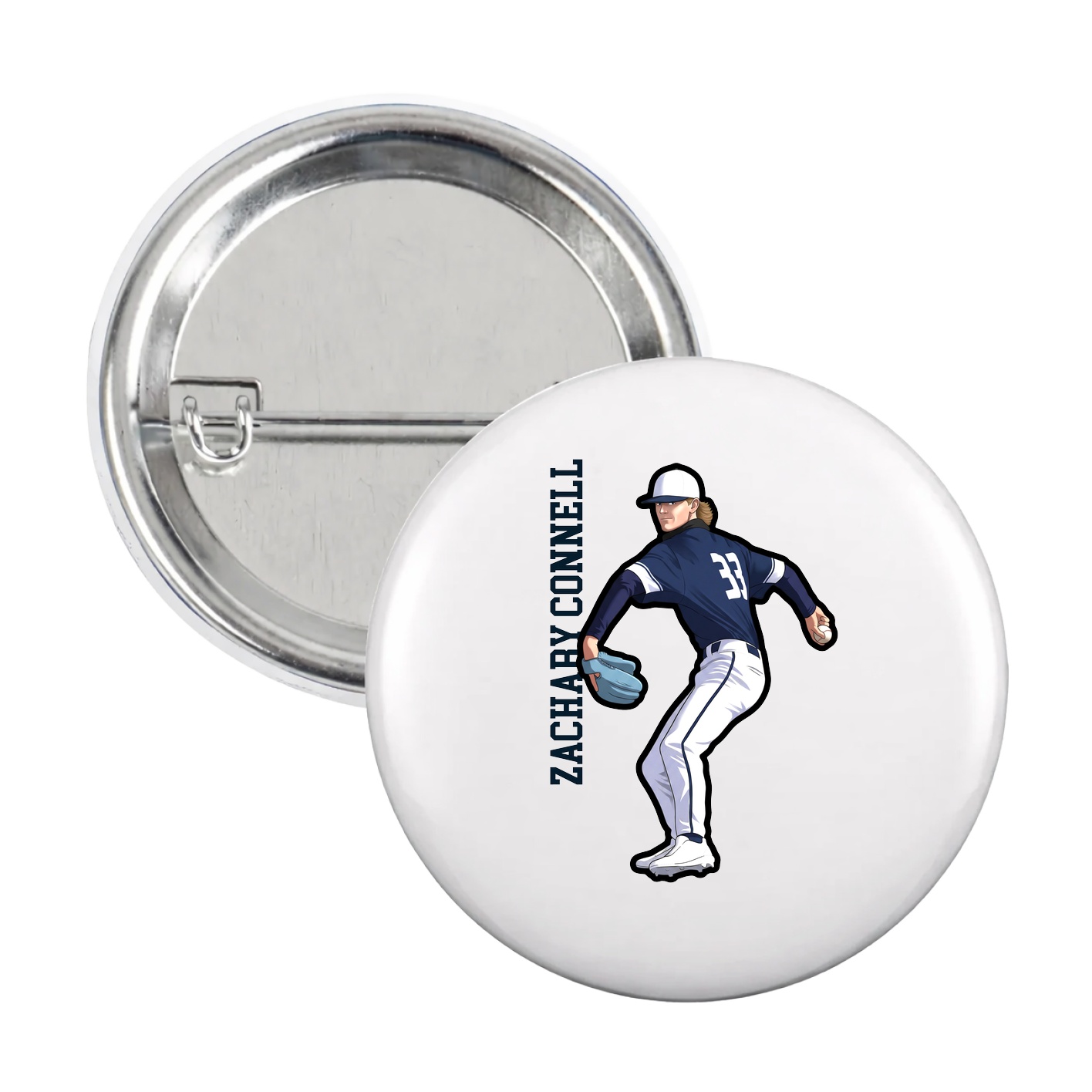 Game Day Button — Name Vertical in White