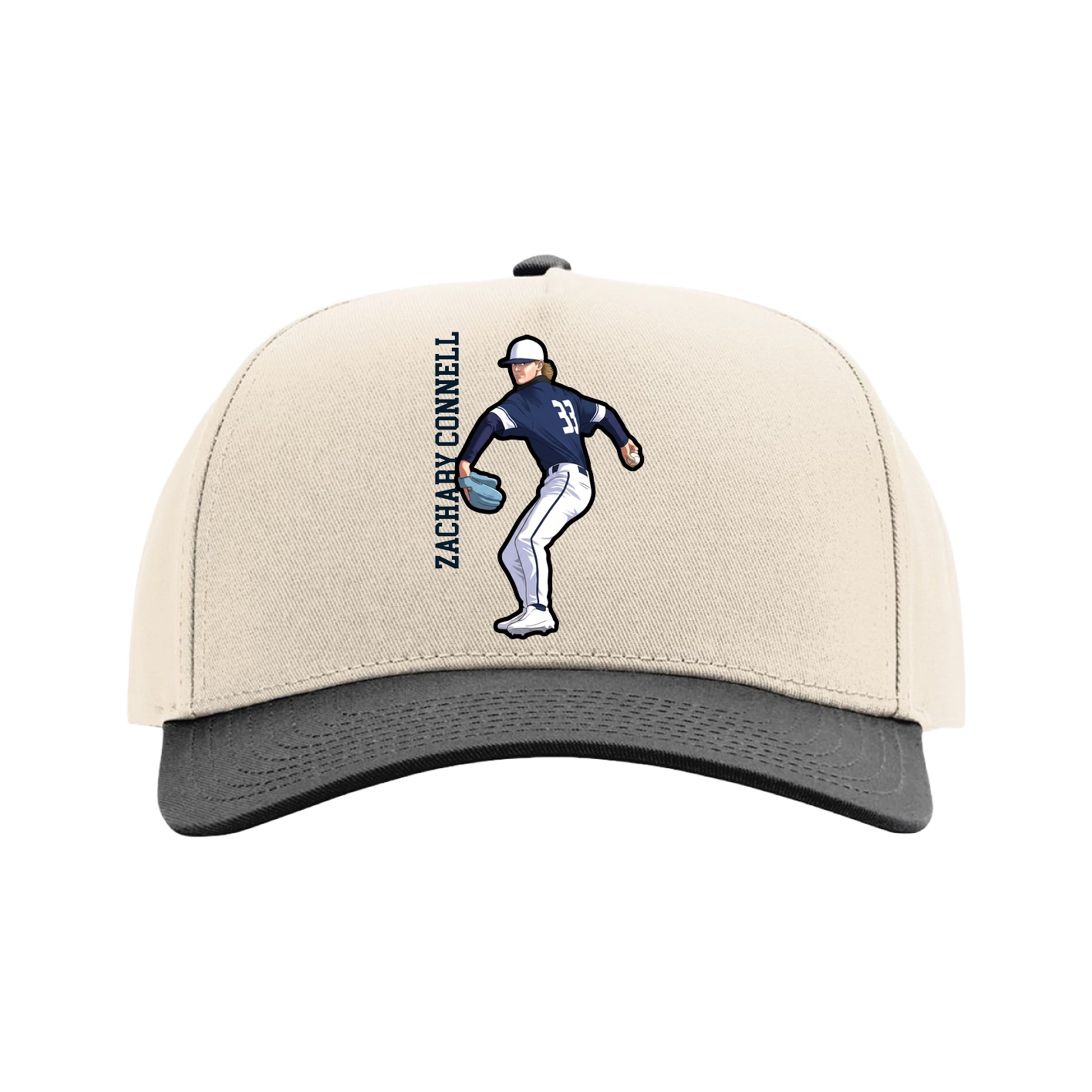 Full Fabric Five-Panel Champ Cap — Name Vertical in Cream/Black