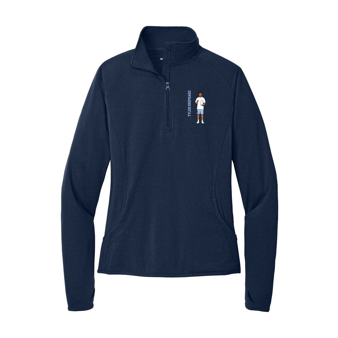 Women's Q-Zip Pullover — Name Vertical in Navy