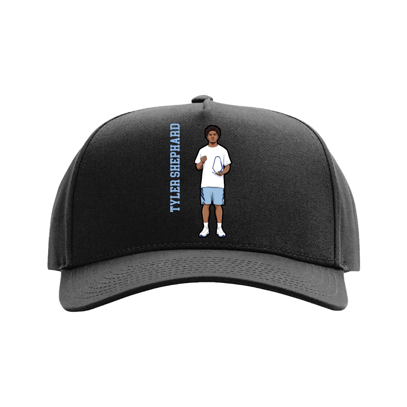 Full Fabric Five-Panel Champ Cap — Name Vertical in Black