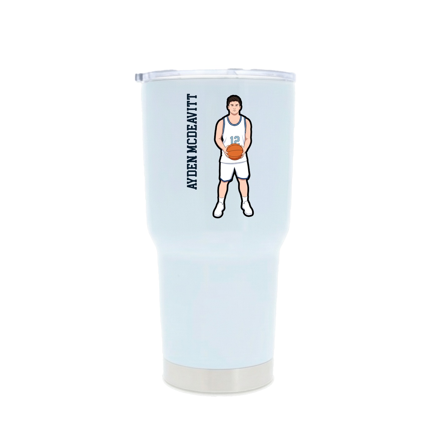 30oz Stainless Steel Tumbler — Name Vertical in White