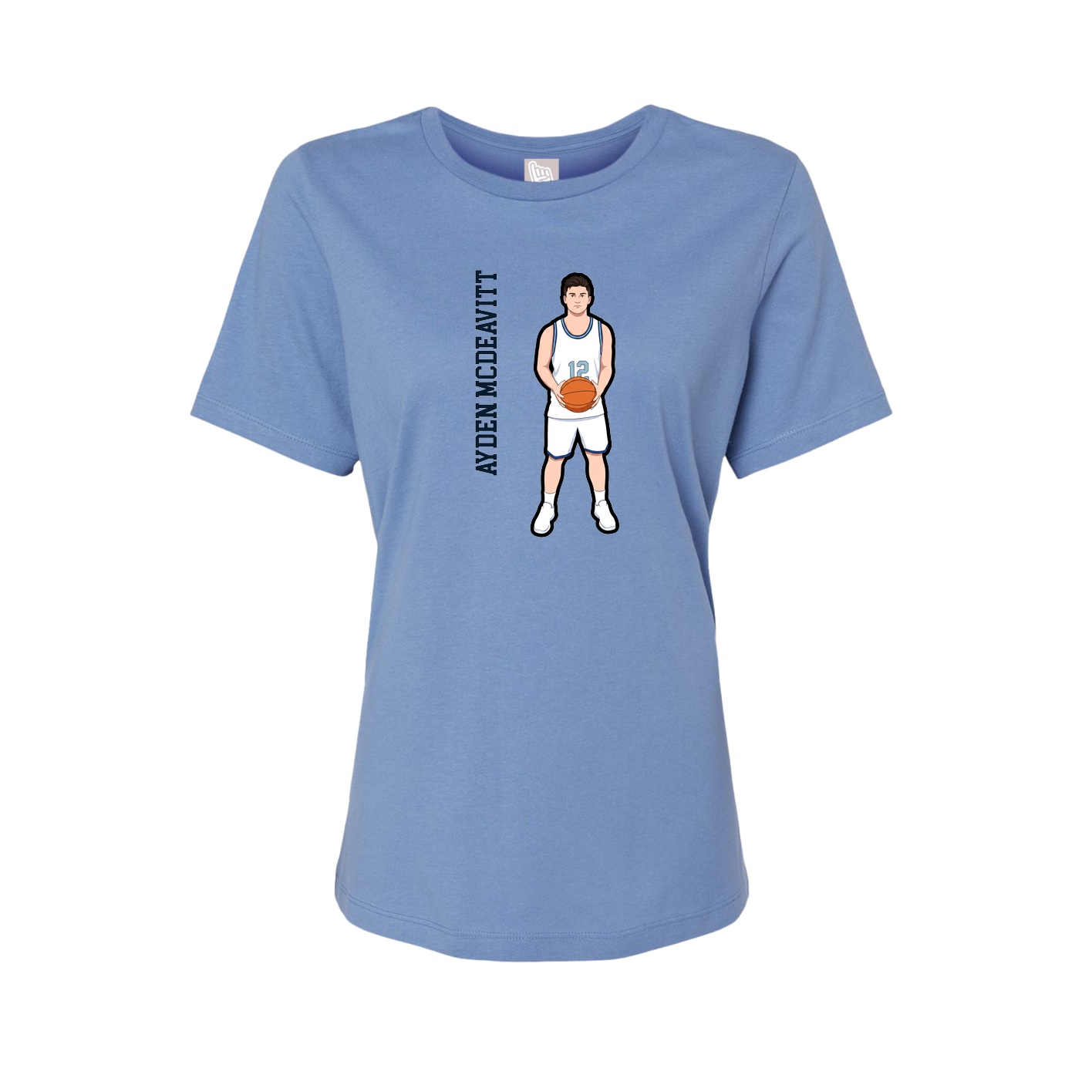 Fitted Women's Tee — Name Vertical in Powder Blue