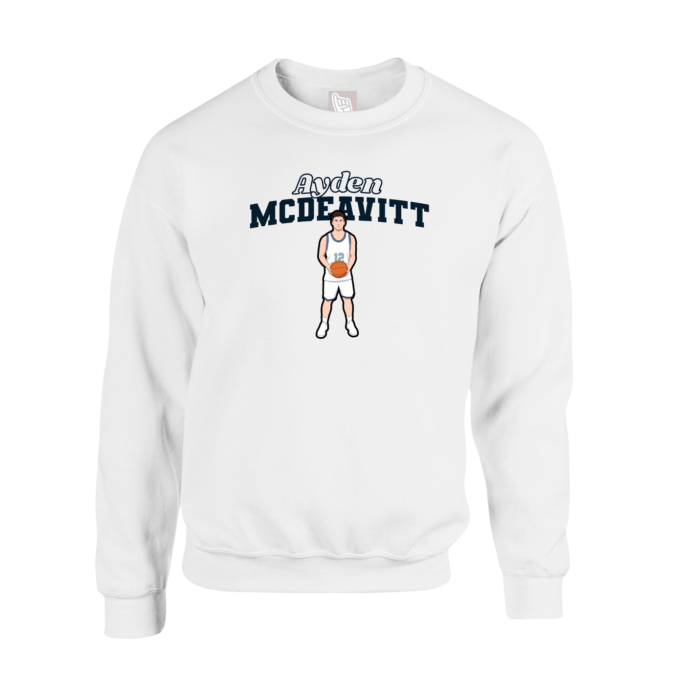 Fleece Crew — Name Arch in White