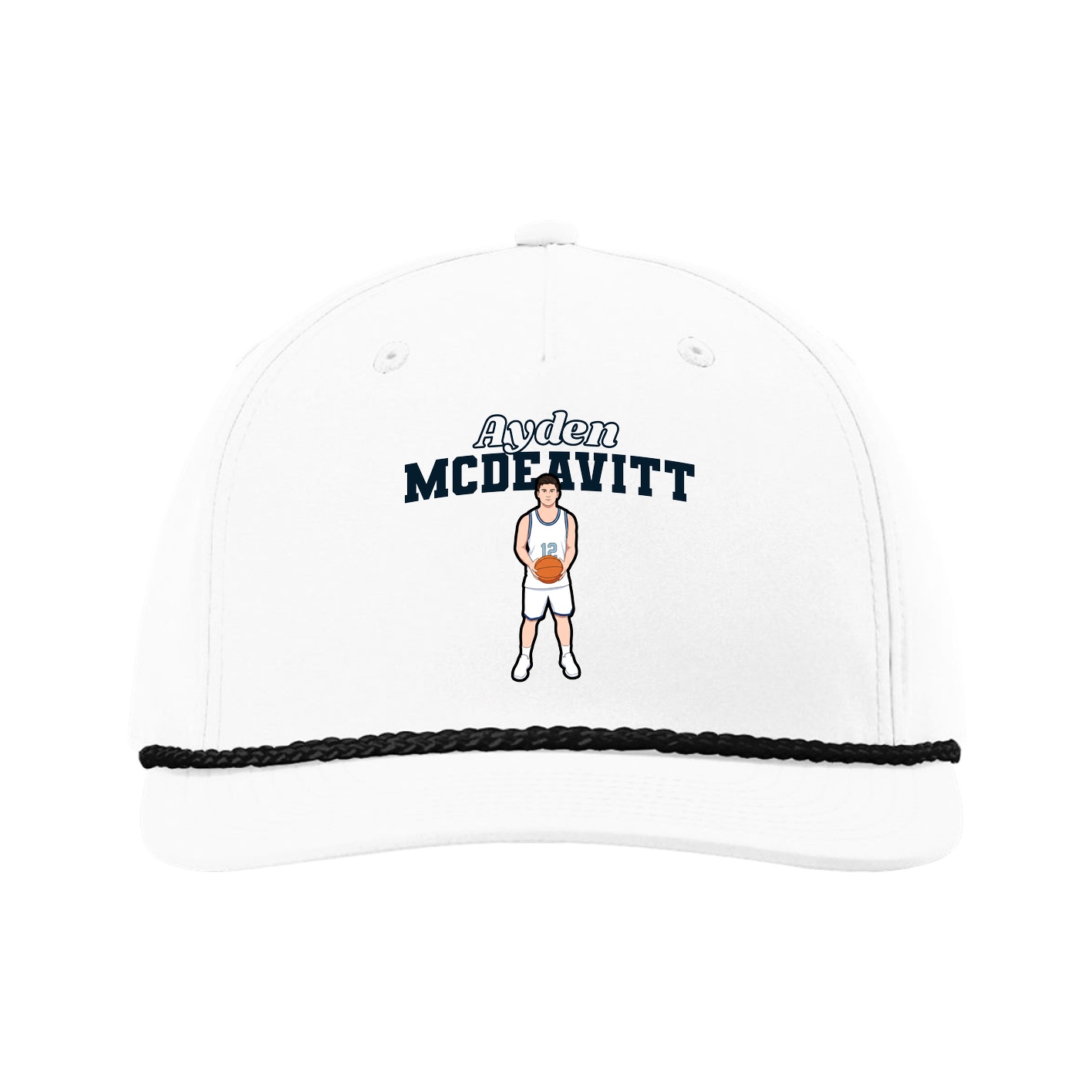 Five-Panel Classic Rope Cap — Name Arch in White