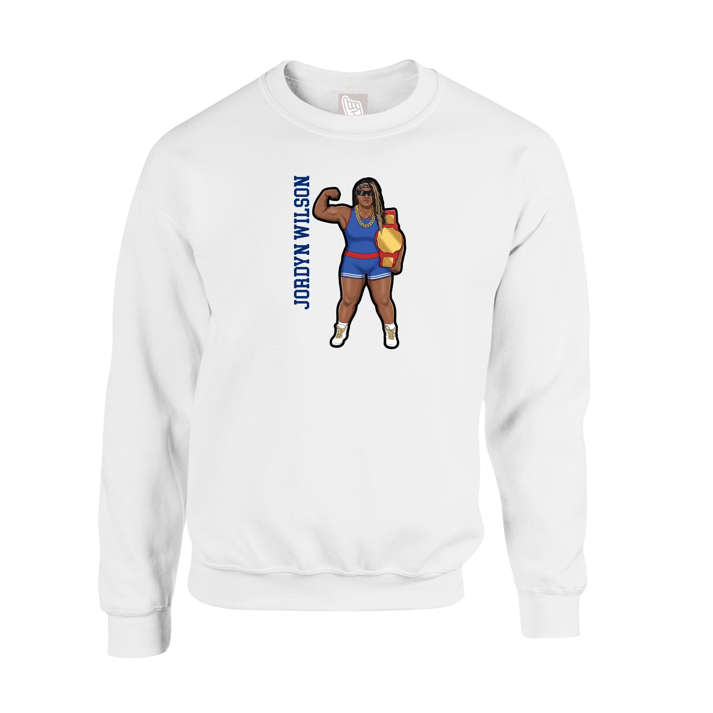Fleece Crew — Name Vertical in White
