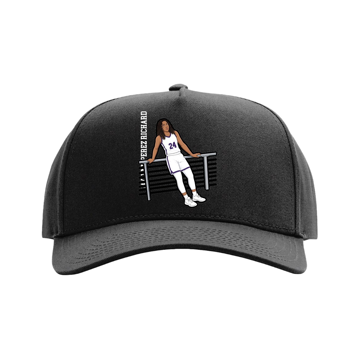 Full Fabric Five-Panel Champ Cap — Name Vertical in Black