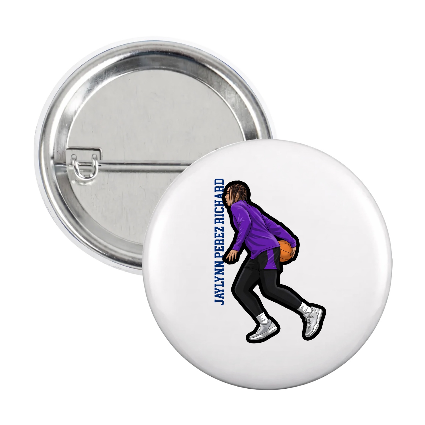 Game Day Button — Name Vertical in White