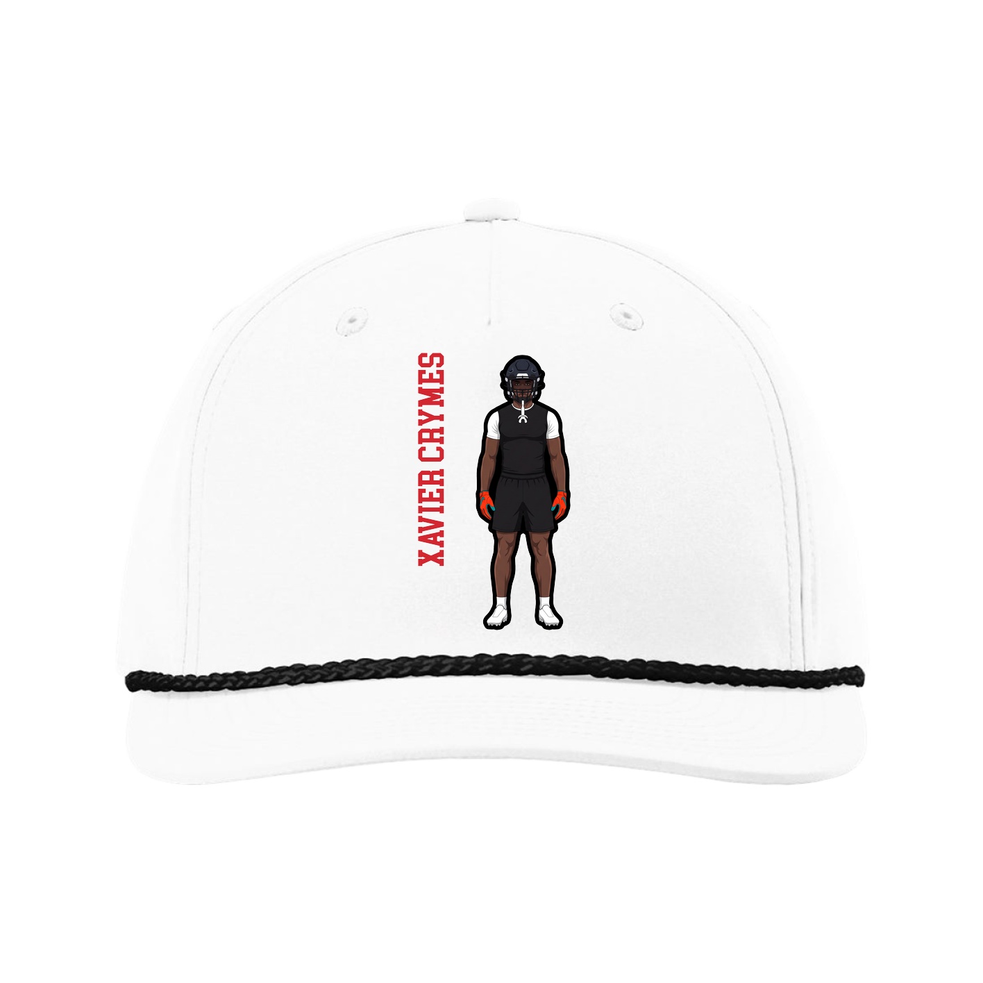 Five-Panel Classic Rope Cap — Name Vertical in White
