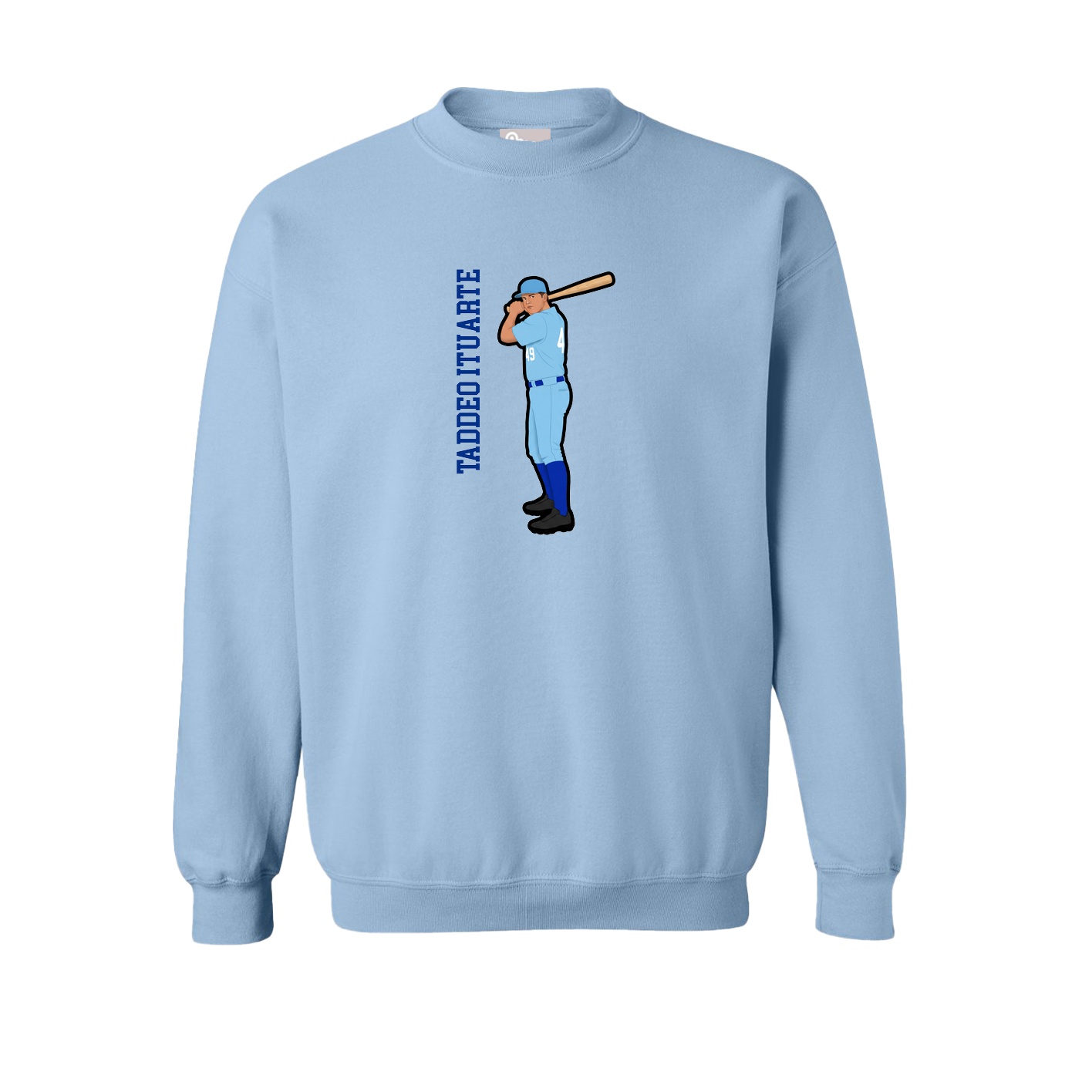 Fleece Crew — Name Vertical in Light Blue