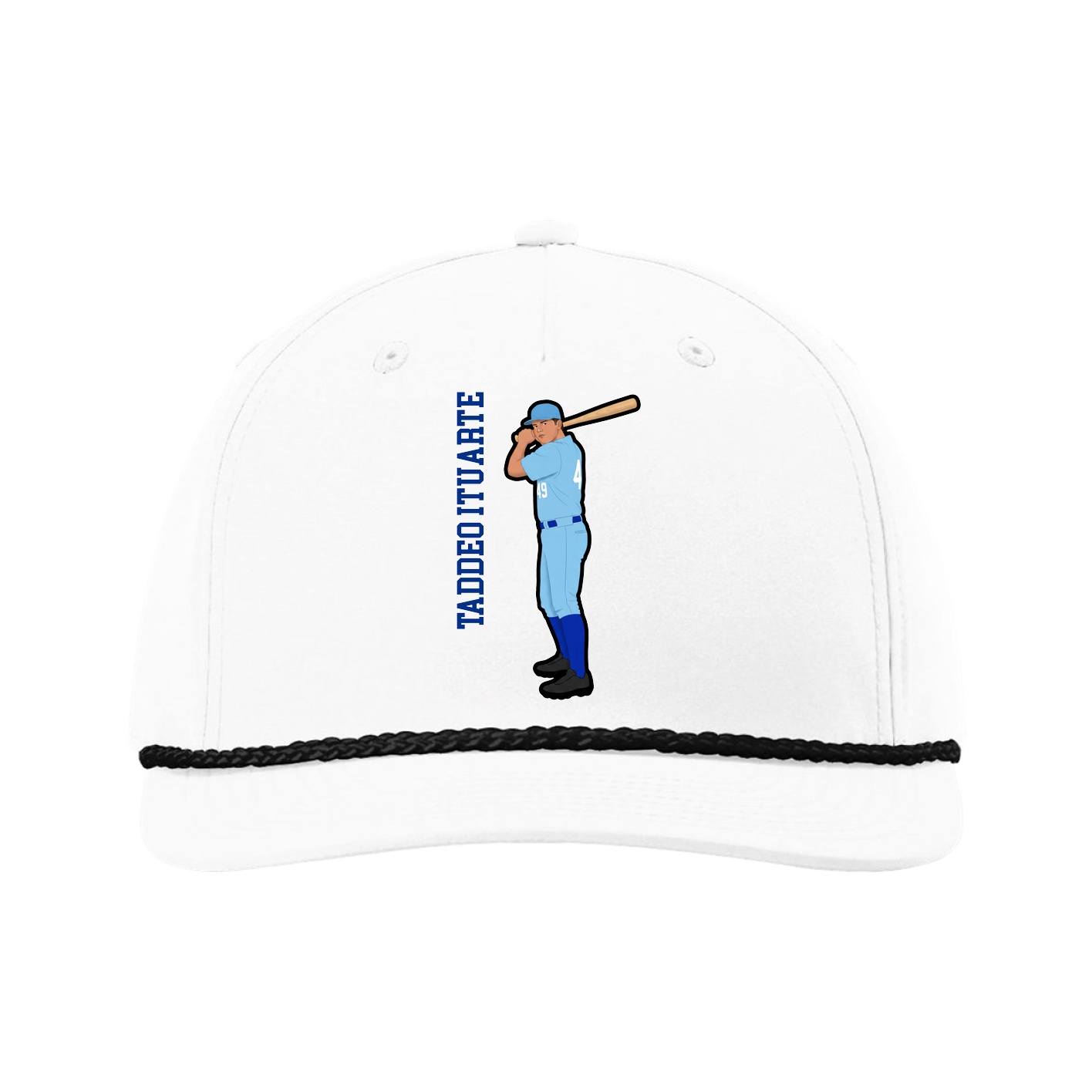 Five-Panel Classic Rope Cap — Name Vertical in White