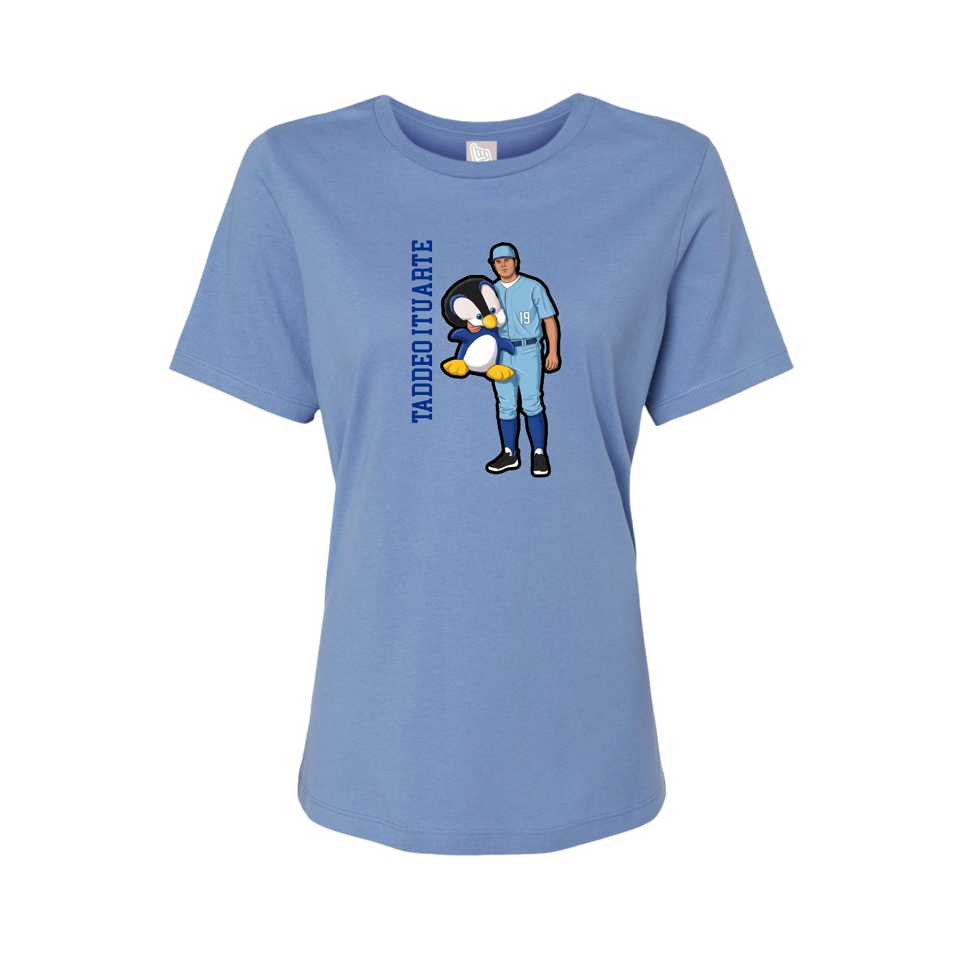 Fitted Women's Tee — Name Vertical in Powder Blue